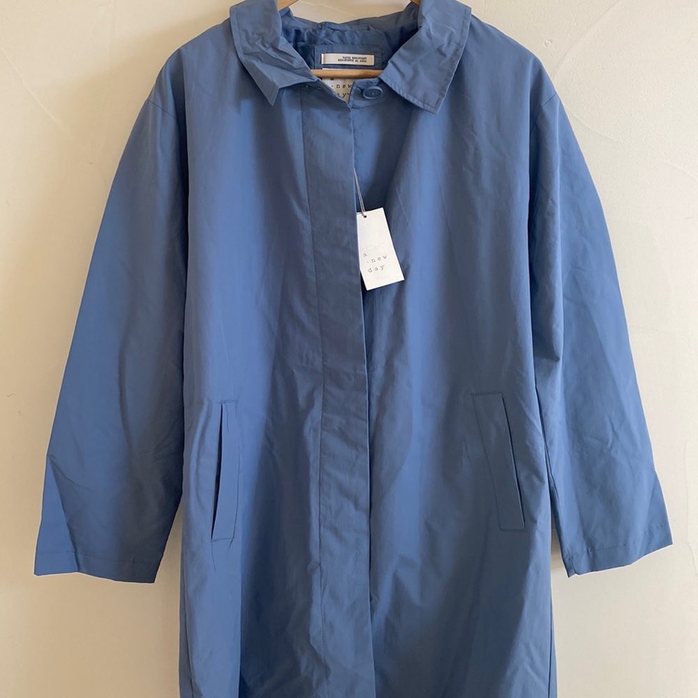 Brand new light blue, water resistant coat, size medium